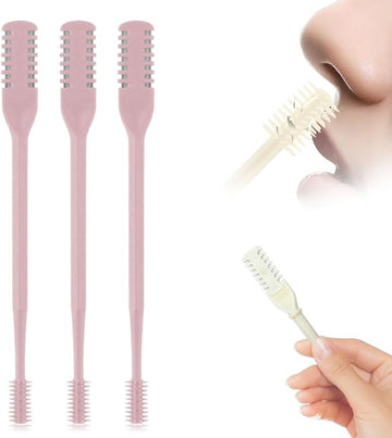 2025 New 2 in 1 Nasal Hair Cutter, Double Sided Nose Hair Knife Nostril Hair Remover Tool, Manual 360° Rotating Nose Hair Trimmer, Mini Noses Hair Remover Tool for Women and Men (Pink, 3 Pcs)
