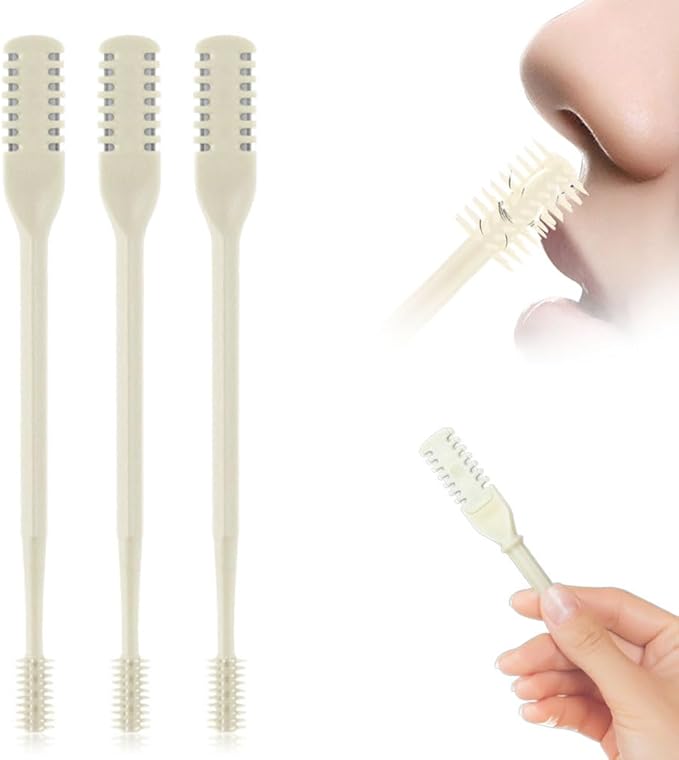 2025 New 2 in 1 Nasal Hair Cutter, Double Sided Nose Hair Knife Nostril Hair Remover Tool, Manual 360° Rotating Nose Hair Trimmer, Mini Noses Hair Remover Tool for Women and Men (Beige, 3 Pcs)
