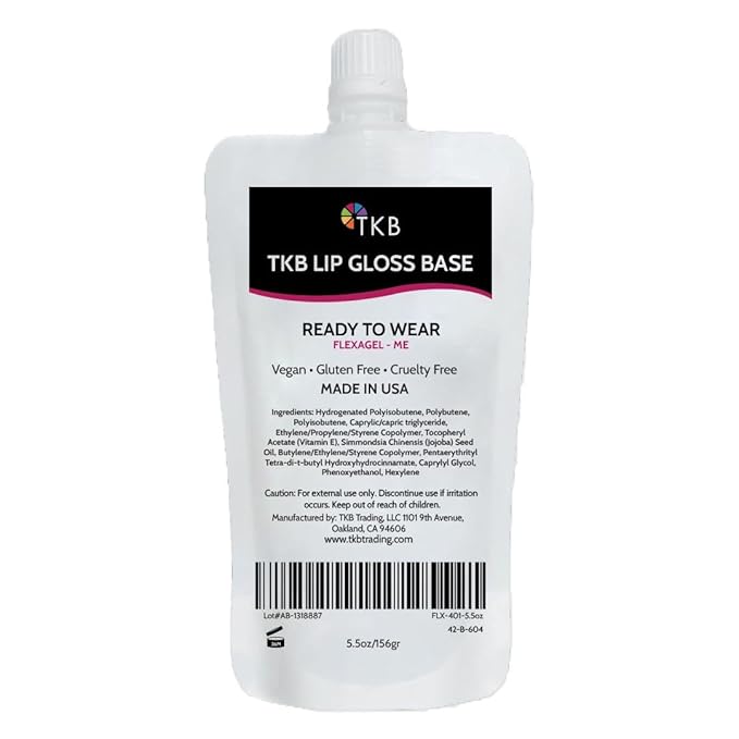 TKB Lip Gloss Base (Flexagel ME)| Clear Lip Gloss Base for DIY Lip Gloss| Ready-to-Wear| Moisturizing, High Shine, Crystal Clear, Vegan, Gluten and Cruelty free| Made in USA. (5.5oz (156g))