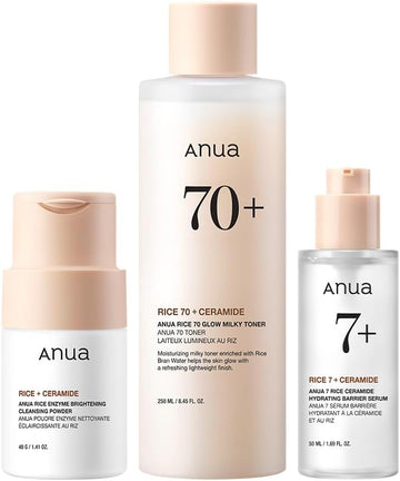 Anua Rice Trio Set : Rice Cleansing Powder & Milky Toner & Hydrating Serum, Marshmallow face mask maker, for Glass skin,Korean Skincare
