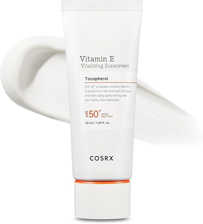 COSRX Vitamin E Vitalizing Face Sunscreen SPF 50, 1.69 fl oz, SPF Moisturizer, Lightweight under Makeup, Summer Travel Essentials, Korean Skin Care, Korean Sunscreen for Face, Stocking Stuffers
