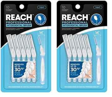 Reach Interdental Brush Tight 1.0mm | Removes up to 30% More Plaque | Special Designed for Gum Protection, PFAS Free | 10 Brushes (Pack of 2)