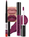 evpct 2Pcs Light Plum Purple Matte Liquid Lipstick Lip Gloss Stain and Retractable Lip Liner Makeup Set for Women Long Lasting Waterproof 24 Hours Lipstick labial mate larga duracion 24 45#