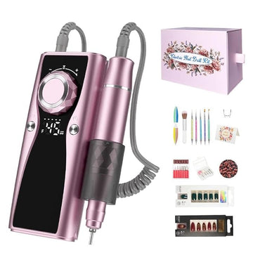 Electric Nail Files, 45000 RPM Professional Nail Drill for Acrylic Nails Gel, Adjustable Speed E File for Nails, Cordless Rechargeable Nail Drill Kit for Manicure Salon Home(Pink,Gift Box)