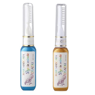 Temporary Hair Color Mascara Washable Hair Dye Stick Non-toxic Instant Hair Chalk Dye for Girls Women (Turquoise Blue+Gold)