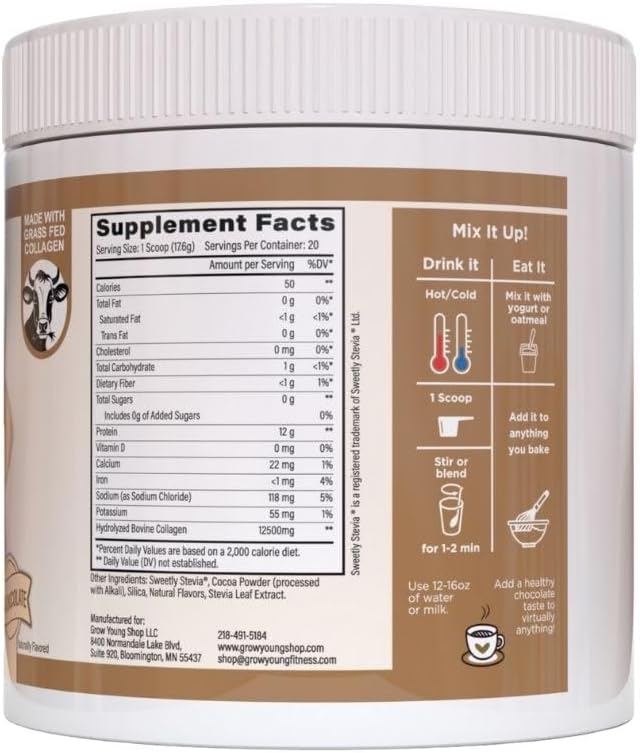 Grow Young Fitness Collagen Protein - Milk Chocolate, Promotes Skin, Bones, Joints, Weight Loss, Sugar Free (12.41 oz) (1 Pack, 20 Servings)