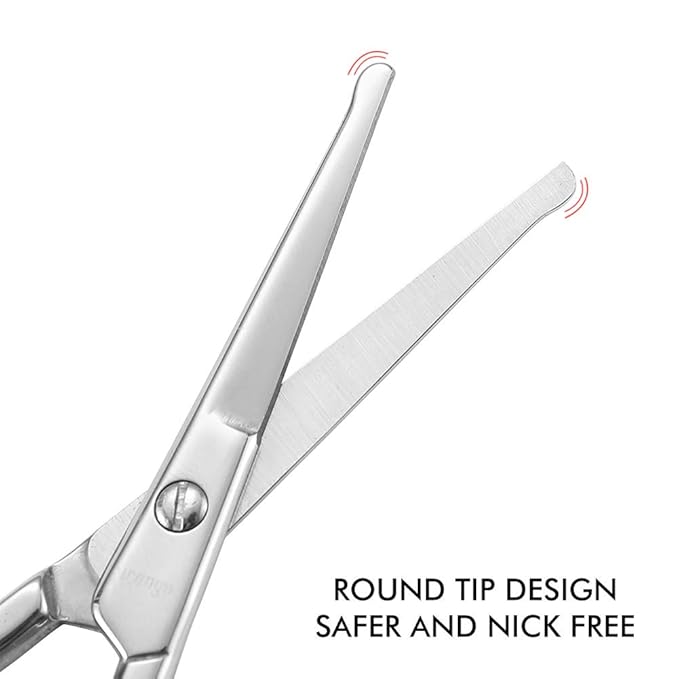 LIVINGO Premium Curved and Rounded Nose Hair Scissors for Men, 2 PC Set Nail Cuticle Manicure Scissors Shears Kit for Beard/Mustache, Ear, Facial Hair, Eyebrows, Eyelashes for Women