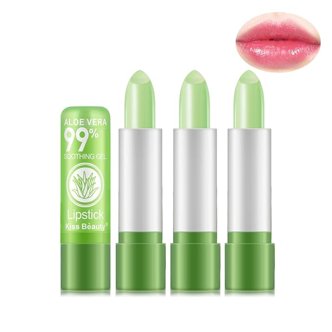 3 Pcs Aloe Vera Color Changing Lipstick,Long Lasting Nutritious Moisturizing Lip Balm Magic Temperature Color Change Lip Gloss