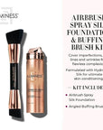 LUMINESS Silk Airbrush Spray Foundation & Buffing Brush Kit – Full Coverage Foundation & Dual-Sided Buffing Brush - Buildable Coverage, Anti-Aging Formula Hydrates & Moisturizes (Shade - Tan Dark)