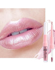 evpct Light Pink Metallic Glitter Lip Liner and Lipstick Combo Lip Gloss Stain Set Makeup for Women Long Lasting Waterproof 24, Light Voilet Frosted Metallic Shimmer Glossy Iridescent Liquid Lipstick