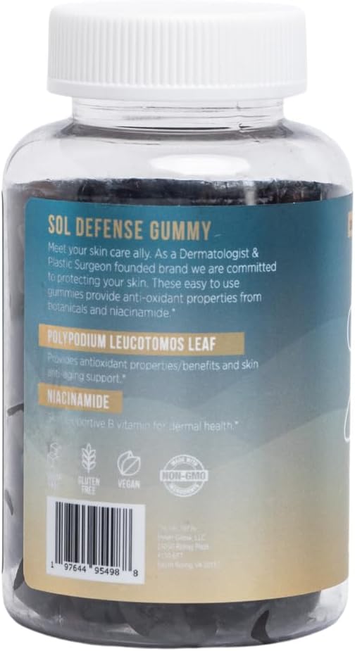 Sol Defense Gummies – Dermatologist & Plastic Surgeon-Formulated Skin Resilience Vitamin Supplement with Polypodium Leucotomos & Niacinamide, Passion Fruit Flavor, 60 Sugar-Free Gummies
