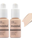 2 Pack PHOERA Foundation,Flawless Soft Matte 24 HR Oil Control Concealer Makeup,Full Coverage Foundation for Women and Girls (101 Porcelain)
