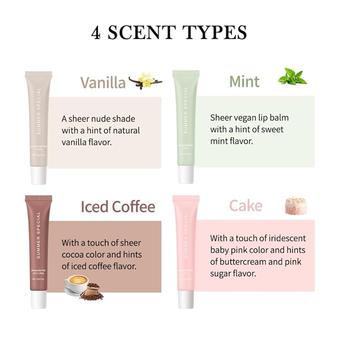 Summer Hydrating Lip Butter Balm Set - Ultra-Nourishing with Shea & Olive Butter，Soothes & Repairs Dry Lips, Non-Sticky Long-Lasting Moisture(Vanilla &Cake,Pack of 2)