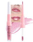 evpct Nude Pink Metallic Glitter Lip Liner and Lipstick Combo Lip Gloss Stain Set Makeup for Women Long Lasting Waterproof 24, Baby Pink Metallic Shimmer Frosted Iridescent Glossy Liquid Lipstick 19