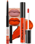 evpct 2Pcs Orange Light Fire Red Matte Liquid Lipstick Lip Gloss Stain and Retractable Lip Liner Makeup Set for Women Long Lasting Waterproof 24 Hours Lipstick labial mate larga duracion 24 54#