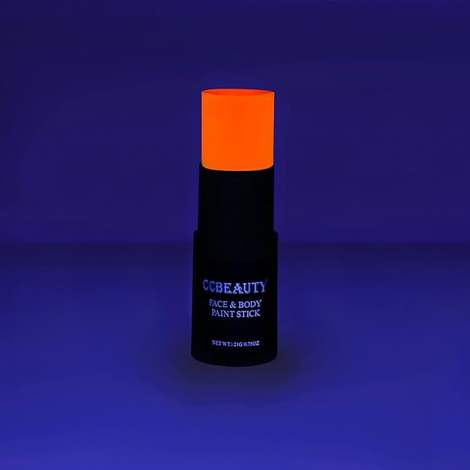 CCbeauty Neon Orange Face Paint Stick, UV Orange Face Painting Kit, Full Coverage SFX Makeup Foundation, Professional Non-Toxic Body Paint for Halloween Costume Cosplay Party, Glow In The Dark Makeup
