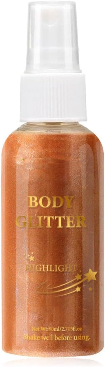 MAEPEOR Body Glitter Spray 4 Colors Quick-Drying and Non-Sticky Body Glitter Spray Moisturizing Bronze Body Shimmer for Face Hair Body (80ML, 04 Bronze Gold)