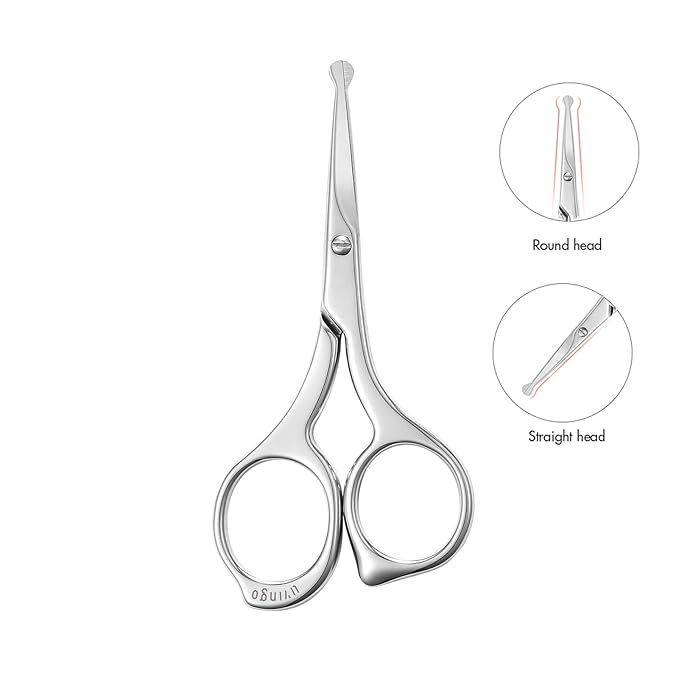 LIVINGO Nose Hair Scissors – Precision Stainless Steel Trimming Scissors with Rounded Tips, Safe and Easy Grooming for Nose, Ear, and Facial Hair