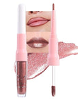 evpct Dark Bronze Metallic Shimmer Lip Liner and Lipstick Combo Lip Gloss Stains Set Makeup for Women Long Lasting Waterproof 24, Iced Mocha Frosted Metallic Glitter Glossy iridescent Liquid Lipstick