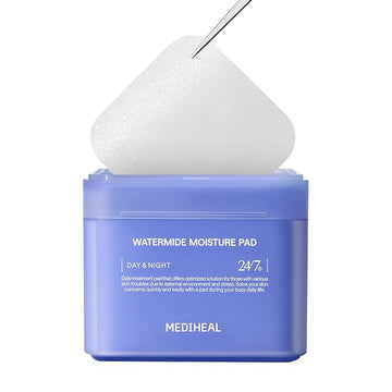 MEDIHEAL Watermide Moisture Pad - Square Cotton Facial Toner Pads with Icelandic Glacial Water - Improve Skin Temperature, Hydrating to Dry, Puffy, Coarse Skin -Vegan Eco Silk,100 Pads