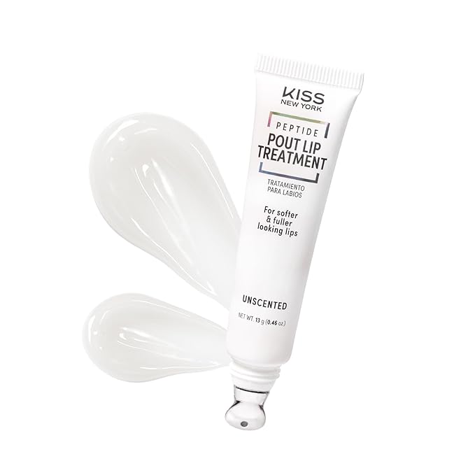KISS NEW YORK Peptide Lip Treatment, Hydrating & Non-Sticky Plumping Balm, Shea Butter, Castor Oil & Squalane Reduces Look of Fine Lines, Softer & Fuller Lips with Cooling Metal Tip (Unscented Clear)