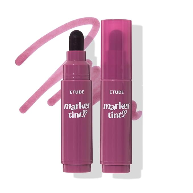 ETUDE Dear Darling Marker Tint #11 Black Currant | Hydrating & Long Lasting Lip Stain | High Pigmented Lip Maker with Easy Drawing Tip | Korean Daily Lip Tint, Korean Makeup, Kbeauty
