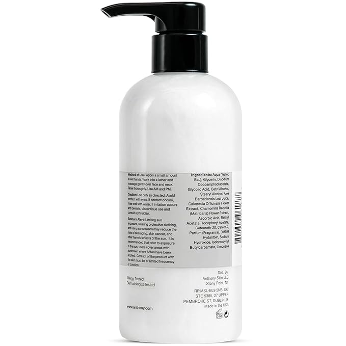 Anthony Glycolic Facial Cleanser for Men – Daily Cleansing Face Wash and Shave Prep – Hydrating, Exfoliating, and Gentle on Sensitive Skin – Non-foaming, 16 Fl Oz