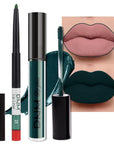 evpct 2Pcs Matte Dark Green Lipstick and Lip Liner Gloss Makeup Set matt Matte Liquid Lipstick Long Lasting Set 24H and with Lip Liner 23#
