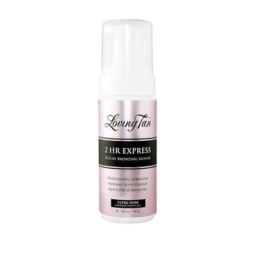 Loving Tan 2 HR Express Mousse, Ultra Dark- Streak Free, Natural looking, Professional Strength Sunless Tanner - Up to 5 Self Tan Applications per Bottle, Cruelty Free, Naturally Derived DHA - 4 FL Oz