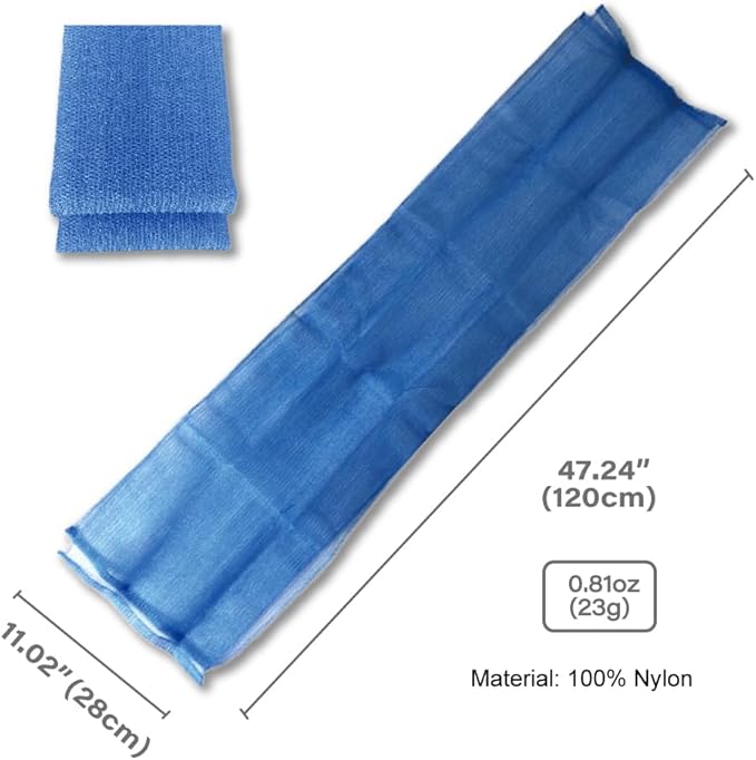 Terra Distribution Exfoliating Washcloth [Designed in Japan] - Rough Textured Extra Long (47.24 inch) Towel for Scrubbing and Dead Skin Removal, Loofah Alternative (2pcs Set(Blue))