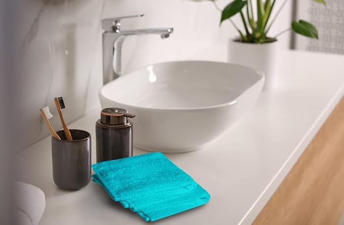 Softolle 100% Cotton Washcloths 60 Pack (12x12 Inches) Soft, Highly Absorbent Washcloth, Face Towels, Wash Cloths for Face, Ring Spun, Bulk Pack (Turquoise)