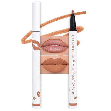 evpct Longwear Liquid Lip Liner Stain Marker Pen Long Lasting Waterproof, Nude Brown Matte Semi Permanent 24 Hour Lip Liner and Lipstick Combo, Korean Color Stay Lipliner All Day, Lips Stain peel off