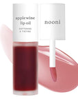 NOONI Korean Lip Oil - Applewine | Long-Lasting, Moisturizing, Plumping, Revitalizing for Dry Lips, Waterproof, No Peel Off, Hydrating, Nourishing Crystal Clear, 0.12 FL Oz