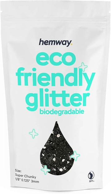 Hemway Biodegradable Glitter Eco Friendly - 100g/3.5oz Bio Cosmetic Safe Sparkle Vegan for Face Eyeshadow Body Hair Festival Makeup Craft - Super Chunky (1/8" 0.125" 3mm) - Black