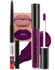 evpct 2Pcs Purple Matte Liquid Lipstick Lip Gloss Stain and Retractable Lip Liner Makeup Set for Women Long Lasting Waterproof 24 Hours Permanent Lipstick labial mate larga duracion 24 52#