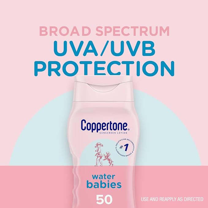Coppertone WaterBabies SPF 50 Baby Sunscreen Lotion, Water Resistant Sunscreen for Babies, 8 Fl Oz