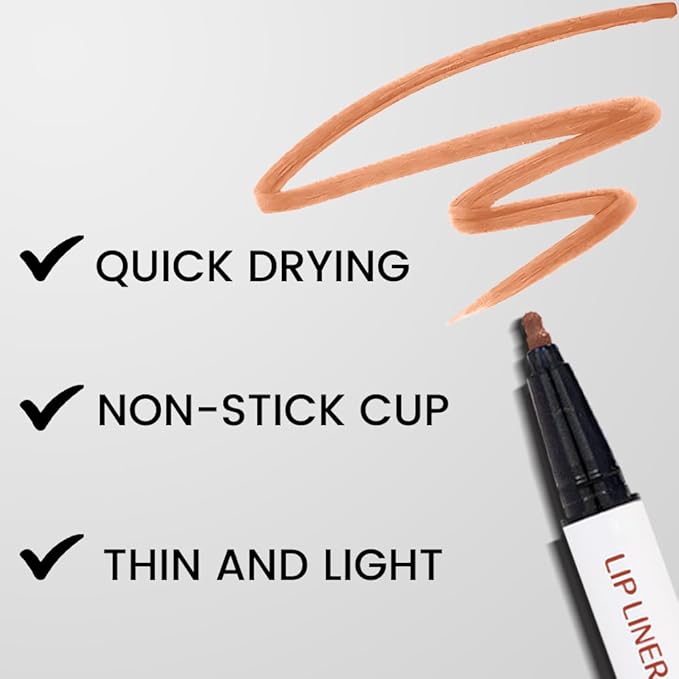 2Pcs Longwear Liquid Lip Liner Stain Marker Pen Set Long Lasting Waterproof, Mocha Light Nude Brown Matte Permanent 24 Hour Lip Liner and Lipstick Combo Color Stay Lipliner All Day Lip Stains peel off