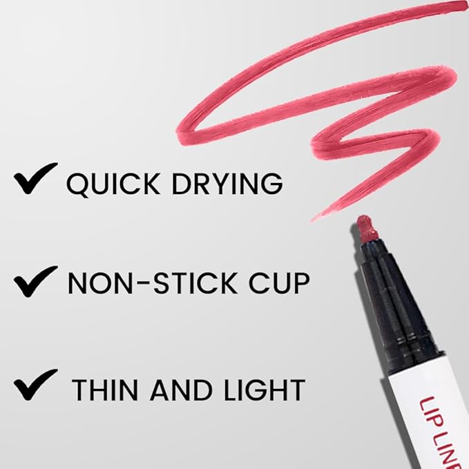 2Pcs Longwear Liquid Lip Liner Stain Marker Pen Set Long Lasting Waterproof, Mauve Dusty Pink Red Matte Permanent 24 Hour Lip Liner and Lipstick Combo, Color Stay Lipliner All Day, Lip Stains peel off