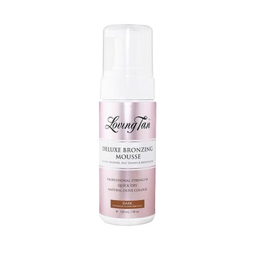 Loving Tan Deluxe Bronzing Mousse, Dark - Streak Free, Natural looking, Professional Strength Sunless Tanner - Up to 5 Self Tan Applications per Bottle, Cruelty Free, Naturally Derived DHA - 4 FL Oz