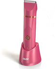 OLOV Electric Body Hair Trimmer - Groin Trimmer for Men - Bikini Trimmer Women - Wet/Dry Shaver Groomer, Replaceable Ceramic Blade Heads, USB Recharge Dock, Waterproof Hygiene Razor, Red