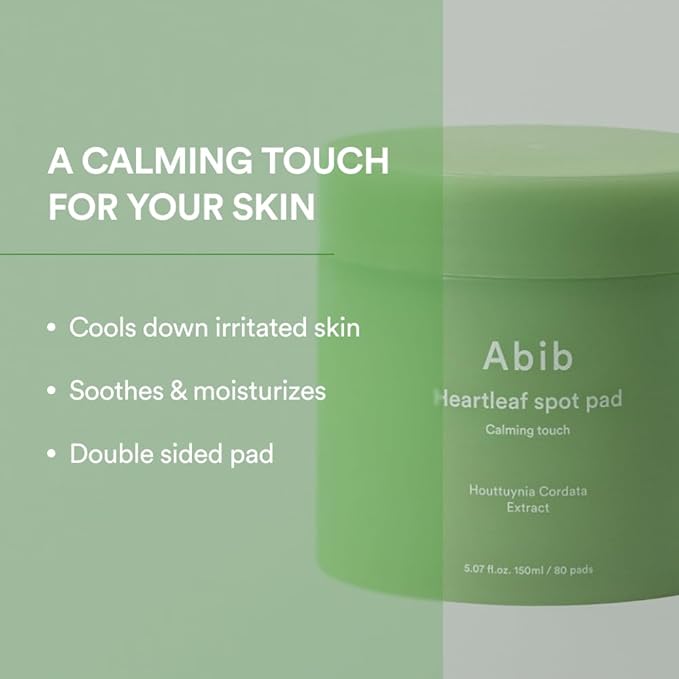 Abib Heartleaf Spot Pad Calming Touch 80pads 5.07 fl.oz. | Korean Acne Soothing Toner Pads for Face, Cleansing, Disposable, Exfoliant, Skin Care