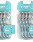 Gillette Venus Simply 3 Sensitive Women's Disposable Razors, Pack of 2 with 4 razors