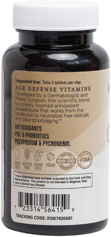 Age Defense Vitamins - Dermatologist and Plastic Surgeon Developed to Fight photoaging and Melasma, Polypodium Leucotomos Antioxidant Formula – Vegan, Gluten-Free – 60 Capsules