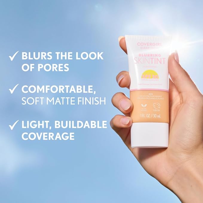 COVERGIRL Clean Fresh Blurring Skin Tint with SPF 30, 465 Deep Neutral, Liquid Foundation, Soft Matte Finish, Smooths, Brightens, Blurs Pores, Mineral Sunscreen, Vegan Formula