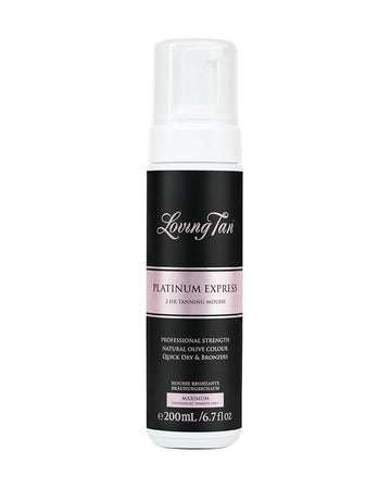 Loving Tan Platinum 2 HR Express Mousse, Darkest Shade Yet - Streak Free, Professional Strength Sunless Tanner - 10+ Self Tan Applications per Bottle, Cruelty Free, Naturally Derived DHA, 6.7 Fl Oz