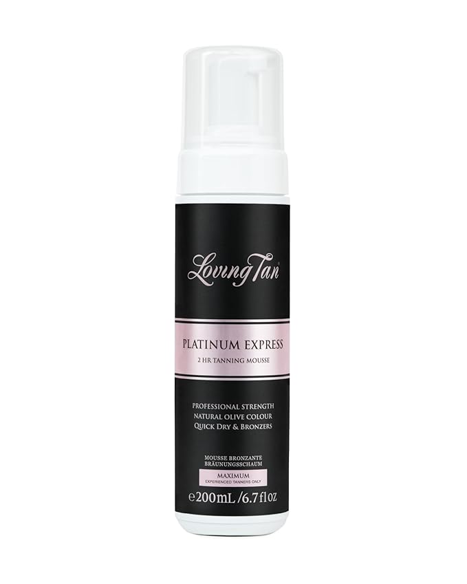 Loving Tan Platinum 2 HR Express Mousse, Darkest Shade Yet - Streak Free, Professional Strength Sunless Tanner - 10+ Self Tan Applications per Bottle, Cruelty Free, Naturally Derived DHA, 6.7 Fl Oz
