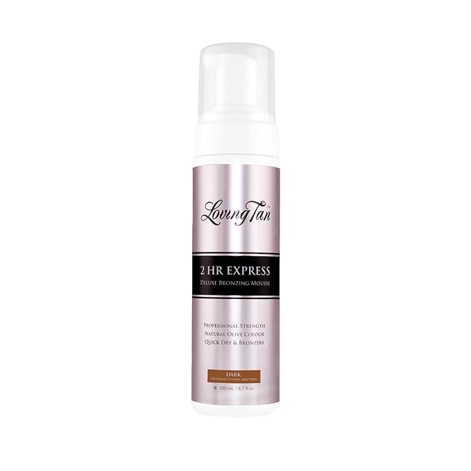 Loving Tan 2 HR Express Mousse, Dark- Streak Free, Natural looking, Professional Strength Sunless Tanner - Up to 5 Self Tan Applications per Bottle, Cruelty Free, Naturally Derived DHA - 6.7 FL Oz