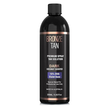 Bronze Tan Spray Tan Solution Professional Tanning Solution for Spray Tan Machine - Coconut Scented Sunless Tanning Solution Dark for Airbrush Tan (250ml / 8.45fl oz)