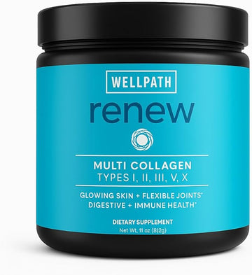 WellPath Renew Multi Collagen Protein Powder for Women | Hair, Nails, Skin | Hydrolyzed Grass-Fed Bovine, Marine, & Chicken Sources Collagen Peptides | Types I, II, III, V, X | 11 oz | 40 Servings