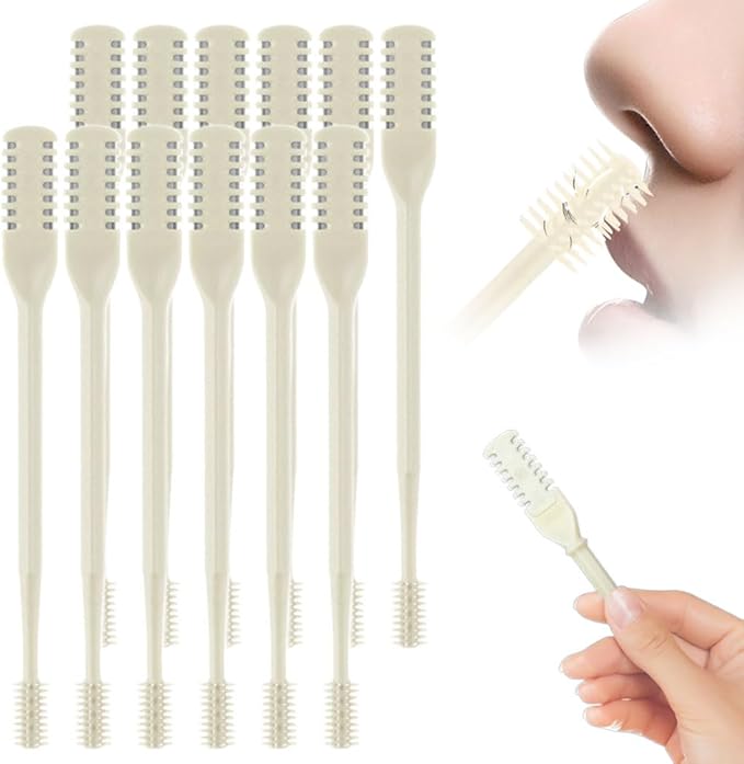 2025 New 2 in 1 Nasal Hair Cutter, Double Sided Nose Hair Knife Nostril Hair Remover Tool, Manual 360° Rotating Nose Hair Trimmer, Mini Noses Hair Remover Tool for Women and Men (Beige, 12 Pcs)